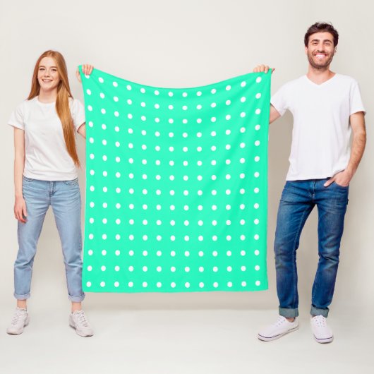 Mint Groene en Witte Polka Dots Fleece Deken (In situ)