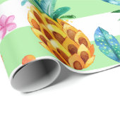 Mint-groene en witte tropische bloemen en flamingo cadeaupapier (Rol Hoek)