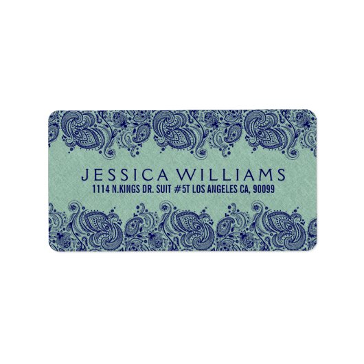 Mint-groene faux line Blue Paisley Lace Etiket (Voorkant)