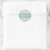Mint-groene faux line White Floral Lace Ronde Sticker (Tas)