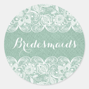 Mint-groene faux line White Floral Lace Ronde Sticker
