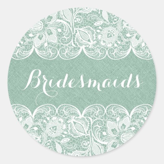 Mint-groene faux line White Floral Lace Ronde Sticker (Voorkant)