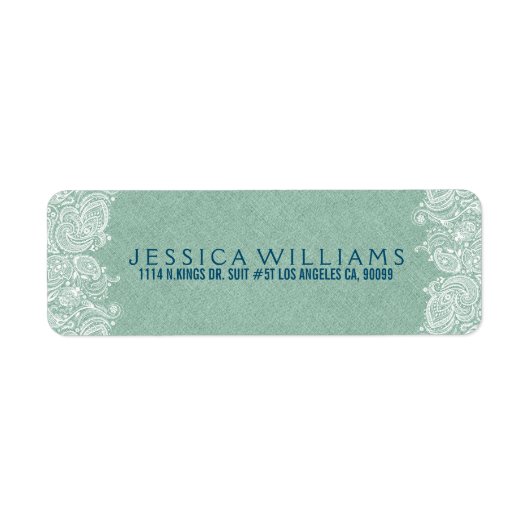 Mint-groene faux line White Paisley Lace 2 Etiket (Voorkant)