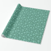 Mint-groene Floral Damascus over groene achtergron Cadeaupapier (Uitgerold)