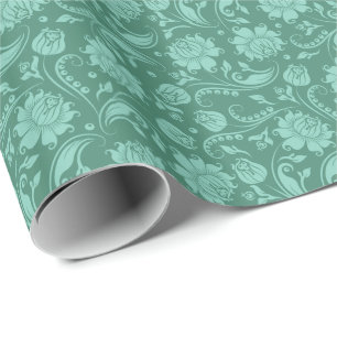 Mint-groene Floral Damascus over groene achtergron Cadeaupapier
