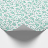 Mint-groene Floral Damasjes over witte achtergrond Cadeaupapier (Hoek)