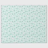 Mint-groene Floral Damasjes over witte achtergrond Cadeaupapier (Vlak)