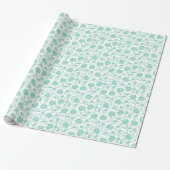 Mint-groene Floral Damasjes over witte achtergrond Cadeaupapier (Uitgerold)