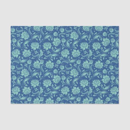 Mint-groene Floral-schade boven blauwe achtergrond Tissuepapier (Voorkant)