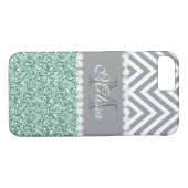 MINT GROENE GLITTER, GRAY CHEVRON, MONOGRAMMED Case-Mate iPhone CASE (Achterkant (Horizontaal))