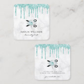 Mint-groene glitterschaar vierkante visitekaartje (Voorkant / Achterkant)