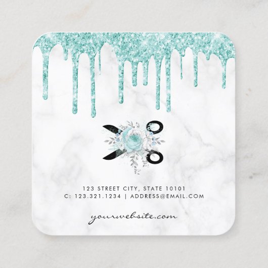 Mint-groene glitterschaar vierkante visitekaartje (Achterkant)