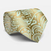 Mint-groene goudachtergrond van paisley stropdas (Opgerold)