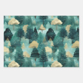 Mint Groene Gouden Bomen Kerst Inpakpapier Vel (Voorkant 2)