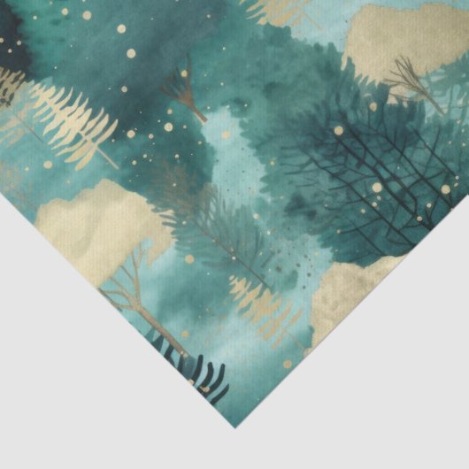Mint Groene Gouden Bomen Kerst Tissuepapier (Detail)