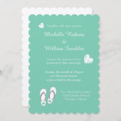 Mint groene hart strand slipper bruiloft uitnodigi kaart (Voorkant / Achterkant)