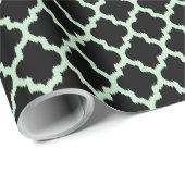 Mint-groene Ikat Quatrefoil over zwarte achtergron Cadeaupapier (Rol Hoek)