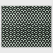 Mint-groene Ikat Quatrefoil over zwarte achtergron Cadeaupapier (Vlak)