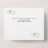 Mint-groene initialen en ampersand, roos bruiloft all in one uitnodiging (Achterkant)