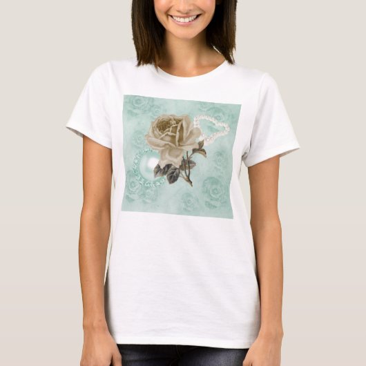 Mint Groene Ivoor Rozen Bella Flowy T-shirt (Voorkant)