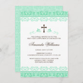 Mint-groene kant meisjes eerste communiqué bevesti kaart (Voorkant / Achterkant)