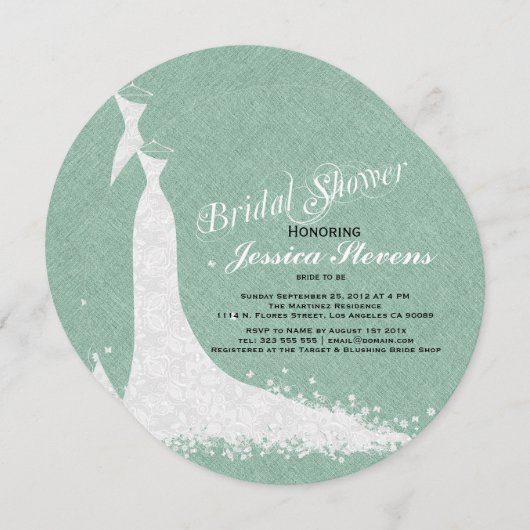 Mint-groene linen en witte lace-weddenschap kaart (Voorkant / Achterkant)