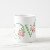 Mint-groene LOVE, zwarte roze rozenrozen Valentijn Koffiemok (Center)