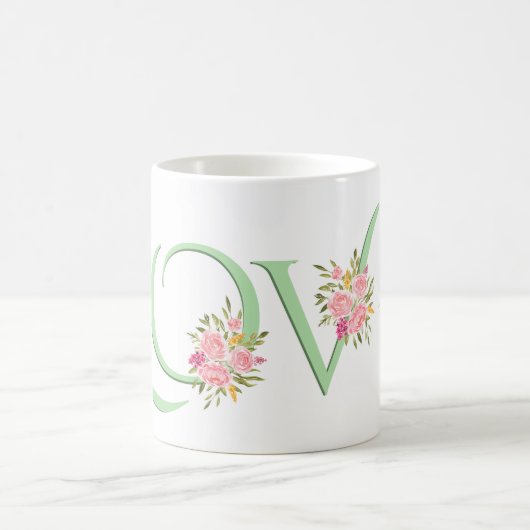 Mint-groene LOVE, zwarte roze rozenrozen Valentijn Koffiemok (Center)