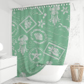  Mint Groene Nautisch Zee Stamp Douchegordijn