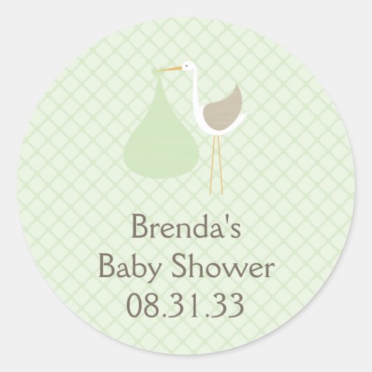 Mint Groene Ooievaar Baby shower Sticker (Voorkant)