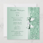 Mint Groene pailletten, Bow & Diamond Quinceanera Kaart (Achterkant)