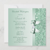 Mint Groene pailletten, Bow & Diamond Sweet 16 Kaart (Achterkant)