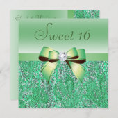 Mint Groene pailletten, Bow & Diamond Sweet 16 Kaart (Voorkant / Achterkant)