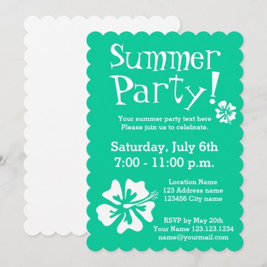 Mint groene partij uitnodigingen met floral design (Voorkant / Achterkant)