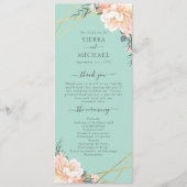 Mint Groene Perzik Crème Goud Geometrische Bruilof Programmakaart (Voorkant)