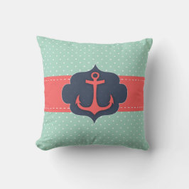 Mint Groene Polka Dot Koraal Roze Anker Kussen