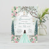Mint Groene Prinses Betoverde Tuin Quinceanera Kaart (Staand voorkant)