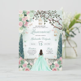 Mint Groene Prinses Betoverde Tuin Quinceanera Kaart