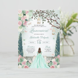 Mint Groene Prinses Betoverde Tuin Quinceanera Kaart