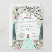 Mint Groene Prinses Betoverde Tuin Quinceanera Kaart (Voorkant)