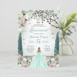 Mint Groene Prinses Betoverde Tuin Quinceanera Kaart