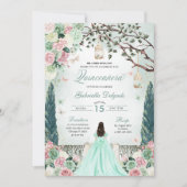 Mint Groene Prinses Betoverde Tuin Quinceanera Kaart (Voorkant)