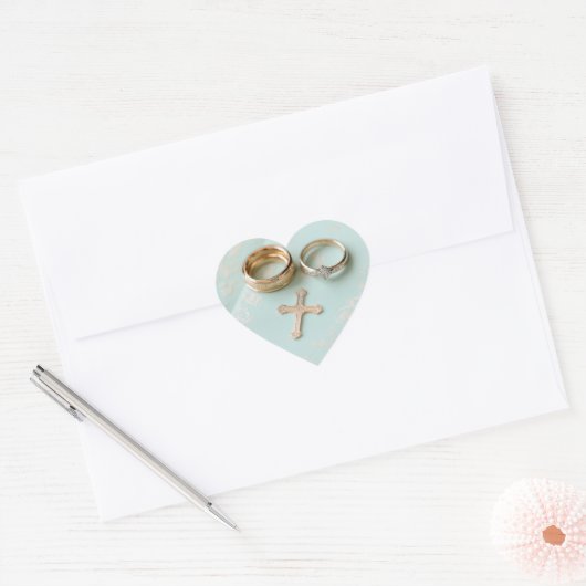 Mint groene religieuze bruiloft hart sticker (Envelop)