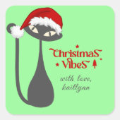 Mint Groene Retro Atomic Zwarte Kat Kerstmis Vierkante Sticker (Voorkant)