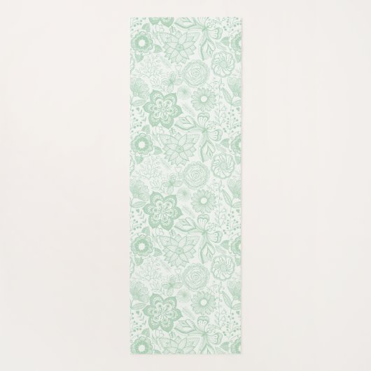 Mint-groene retro bloemen patroon yogamat (Achterkant)