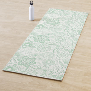 Mint-groene retro bloemen patroon yogamat