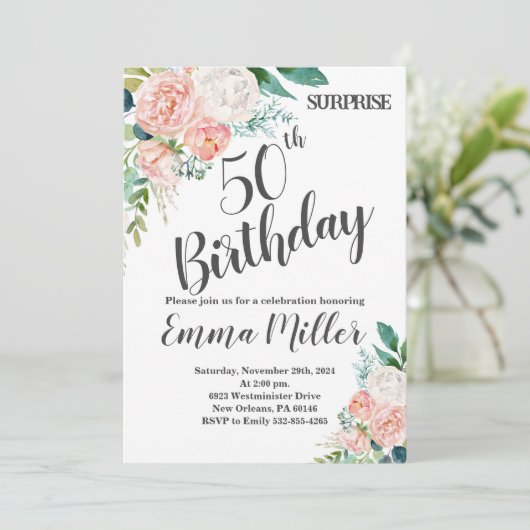 Mint Groene & Roze Pioenen 50ste verjaardag Kaart (Staand voorkant)