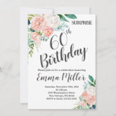 Mint Groene & Roze Pioenen 60e verjaardag Kaart (Voorkant)