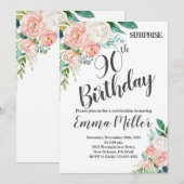 Mint Groene & Roze Pioenen 90ste verjaardag Kaart (Voorkant / Achterkant)