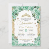 Mint Groene Rozen & Vlinder Quinceanera Kaart (Voorkant)